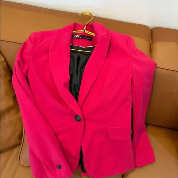 ZARA Hot Pink Fitted Blazer Tailored One-Button Chic Jacket Size XS/US 2 - Picture 2 of 5